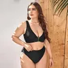 Fat Po Plus Size Solid Bikini Sexy Deep V Zipper Gathering High Waist Swimsuit for Women