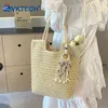 DrawString Women Strå Tote Handväska med Tassel Crochet Beach stor kapacitet Vävande resor Damer Summer Daily Bag