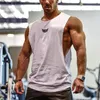 Tanques de musculação masculino esportivo de camisa sem mangas músculos caras coletes gole de fitness gabarão camisetas sólidas ginástica de algodão 240412