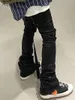 Jeans masculinos flare homens magros e elásticos no tornozelo sólido estilo europeu retro vintage high street hip hop hipster avançado chique