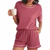 Dames tweedelige broek Dames Pyjama Sets Wafle Knit Lounge Set Loungewear Matching Outfits met zakken