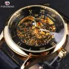 Horloges Forsining retro klassiek ontwerp Roman Number Display Transparant Case Mechanical Skeleton Watch Men kijken topmerk luxe clcok