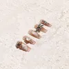 Sisful Beige Brilliance - Handmade Long Coffin Press-On Nails with Gemstones