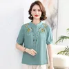 Camisetas femininas Jiumeidai-Women Bordadas florais e blusas Summer Feminino Retro Retro Short Ladies Clothes Fashion 2024