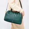 Bag 2024 Cowhide echte Lederfrauen Frauen Handtasche elegante Damen Boston Schulter Messenger Taschen Satchel Green Totes