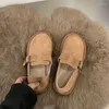 Sapatos casuais 2024 Sen Sen Sen Sen Khaki Flat French Retro Lefu Bokenado e inverno fosco