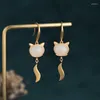 Boucles d'oreilles en peluche 925 bijoux en argent simple Antique Hétian Jade Oreau Strads Retro Temperament Temperament Peach Blossom Pieces