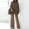 Kvinnors tvådelar Pants Casual mode Set Women Autumn/Winter 2024 Retro Loose Solid Split tröja Stickad Wide Ben 2-Piece For Woman