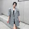 Women's Suits Spring/Summer Chinese Feather Jacquard Short Sleeved Suit Coat Vintage Elegant Plate Button Printed Loose