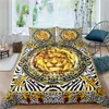 3D Gold Baroque Chain Lion Bedding Set Luxury Davet Cover with Pillowcase Home Home Cofforter Cover Cover Queen King Bed Set 240416