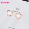 Stud Earrings High Quality Real 925 Sterling Silver Floral Flower Freshwater Pearl Jewelry Temperament Women Birthday Gift