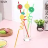 Drinking Straws 4Pcs Cartoon Lime Pineapple Watermelon Plastic Spiral Children Use Birthday Party Bar Club Juice Wine Cup
