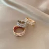 Groupes Luxury Rose Gold Double Ramné Square Zircon en acier inoxydable Ring Women's Romantic Widding Bielry Femme Femme Femmes