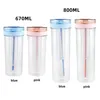 Water Bottles 800ML Outdoor Transparent Portable Straw Cup Juice Drink Bottle With Lid