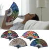 Decoratieve beeldjes vouwen handventilator satijnen doek oppervlakken fans vasthouden met bamboe handheld voor bruiloftsfeestjes geschenken muurdecoratie