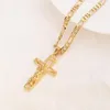 Colliers pendants k solid fine jaune or gf mens Jesus crucifix Cross Cadre 3 mm Collier de chaîne de liaison figuro italien 60cmpendant264J