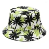 Beretti uomini donne foglie estive Stampa Cappello Secchio Cappello Outdoor Wide Brim Sunier Hip Hop Hop pieghevole Cotton Panama Fisherman