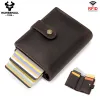 Titulares RFID Double Credit Cetter Case Crazy Horse Couather Push Automático Push Smart Wallet para cartões e moedas Purse de alumínio de segurança