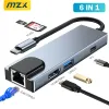 Hubs MZX 6 i 1 Dock Station USB Hub 4K HDMicompatible RJ45 SD TF Card Reader Type C Concentrator Adapter Splitter 3 0 3.0 Docking
