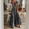 Elegante casual en modieuze Boheemse stijl slanke fit korte mouwen Vneck aline rok bloemenprint grote zoomjurk 240422