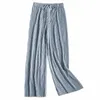 여성용 바지 Capris Womens Ultra-Then Solid Wide Leg Pants 봄과 여름 새 아이스 스커트 실크 허리 치즈 캐주얼 붕대 절단 바지 Y240422