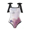 Kvinnors badkläder baddräkt för kvinnor med bikini maxi wrap kjolar 2 blommor tryck modeswimsuit tankini set bröstkudd bodysuit kjol