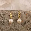 Bijoux de boucles d'oreille de mode 925 Boucles d'oreilles en argent en argent sterling gouttes de chaîne plaquée dorée avec boucles d'oreilles en perles pour femmes