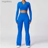 Women's Tracksuits 2-piece womens sports suit flared pants long sleeved shirt quick drying yoga suit gym yq240422