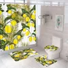 Shower Curtains 4Pcs Curtain Sets Floral Fruit Flowers Leaves Vintage Yellow Non-Slip Rug Toilet Lid Cover Bath Mat Bathroom Decor