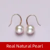 Boucles d'oreilles nymphe fin bijoux réels boucles d'oreilles en or 18K déposent des perles d'eau douce naturelles AU750 Round New Party Gift for Women E236