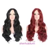 HD Body Wave Highlight Lace Front Human Hair Wigs For Women Mid length lace full head curly wig red pink wool front long style