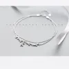 Strands Metiseko 925 Sterling Silber Doppelschichten Fußkettchenarmband für Frauen Bäume Blätter Blätter Silberperlen Ketten Kette Fußstrand Strand