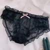 Calcinha feminina de babados sexy renda hollow cuecas transparentes lingerie cuecas malha