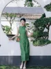 Casual Dresses Green Chinese National Style Elegant Vintage Qipao Skirt Summer Women's For Party Clothes 2024 Clothing Cheongsam Dress