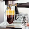 Vinglas 2st Transparent dubbelskiktsglaskopp med träskyddssked Hushållens kaffemugg 350/450 ml Cappuccino espresso