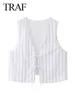 Damestanks 2024 Zomer vrouw Stipe Vest Vintage Casual V-Neck Mouwloze losse tops Chique Lace Up Vrouwelijke vest Streetwear