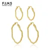 Earrings F.I.N.S Korean Texture Geometric Irregular Circle S925 Sterling Silver Hoop Earrings Two Sizes Piercing Ear Buckles Fine Jewelry