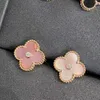 Designer Charm Gold Van Four Leaf Grass Ear Clam Thick Plated 18K Rose Agate Jade Chalcedonyörhängen med avancerat mode