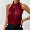 Blouses pour femmes Tops d'été Couc Halter Sans manchons lâches Couleur solide lisse en satin débardeur Casual for Women