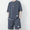 2024 Summer Waffle Pattern Suit Mens Outdoor Harajuku Lose Fake Two Sleeve Shorts Sportwear Fashion XL-XXXL 240412