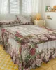 Lit Skirt Wood Grain Fleur Retro Elastic Fitted Pread avec taies d'oreiller Mattress de protection Couvre-literie