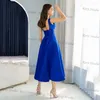 Party Dresses Simple Deep V-neck Royal Blue Cocktail A-line Satin Short Wedding Gown Length Vestido De Festa