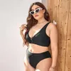 Fat Po Plus Size Solid Bikini Sexy Deep V Zipper Gathering High Waist Swimsuit for Women