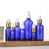 Estatuetas decorativas 10pcs azul garrafa de gotas de óleo essencial de óleo essencial de vidro de vidro de 5-100 ml para massagem pipeta garrafas