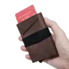 Plånböcker casekey nyaste män galna häst äkta läder smart plånbok rfid blockering smal minimalistisk pop -up kreditkortshållare med rem