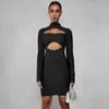 Casual Dresses Sexig Cut Out Cross Wrap Corset Mini Dress Women Turtleneck långärmad fest Vestido 2024 Spring Fall Birthday Y2K kläder