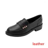 Casual Shoes Oxford for Women Leather Korean Fashion Patent Block Heel Slip On Loafers