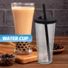 使い捨てカップストローミルクティーカップコーヒー蓋付きプラスチック断熱ストロー飲料グラスサマー