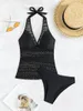 Les femmes de maillot de bain pour femmes se démarquent sur le rivage avec du bikini noir épissé de dentelle, un ensemble parfait pour l'été et la peau adaptée à la peau S M L
