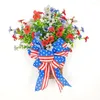 Fleurs décoratives 4 juillet Patriotique Wreath Memorial Day Pride Garland Red Blanc Blue Panier Blue pour la porte Indépendance Decor Supplies